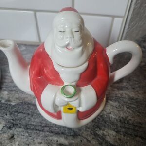 Vtg Ceramic SANTA TEA POT Christmas Antique Farmhouse Shabby Glazed